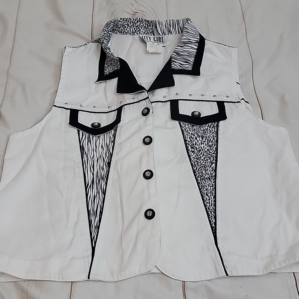 City Girl Sport Vintage Black and White Western Aminal Print Classy Vest Size 12